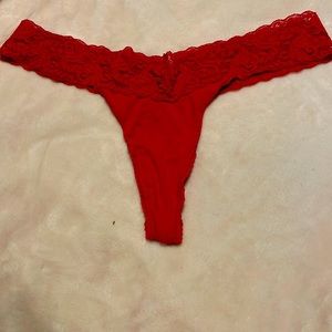 Large red lace n cotton thong
